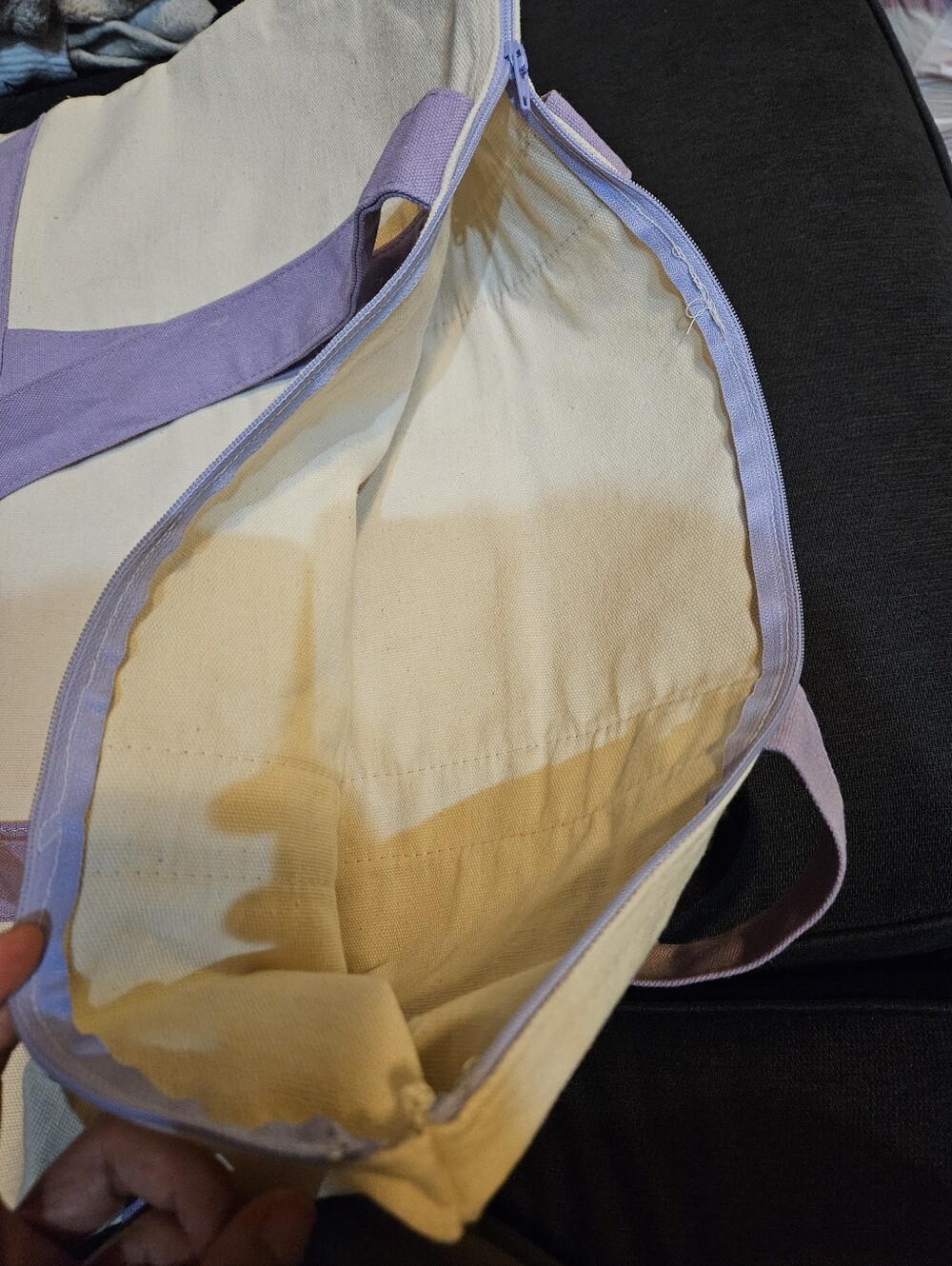 Trader Joe's Lavender Canvas Tote Bag with ZIPPER - Picture 4 of 6